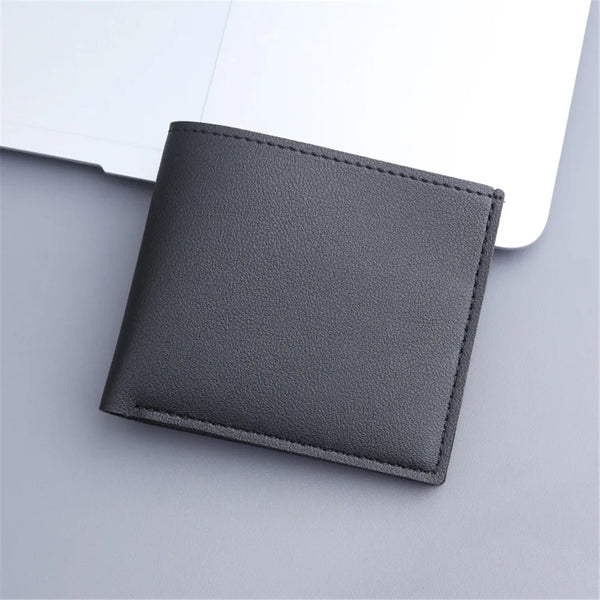 Short PU Leather Men Wallet Simple Solid Color